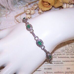 Sterling Silver 1 CT TW Diamond Natural Emerald Link Bracelet - 7.25" Wearable